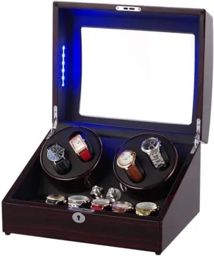 Watch Winder Box Wood Unisex Watch Winder LED Ambient Light Rotation Winders Deluxe Silent Pine