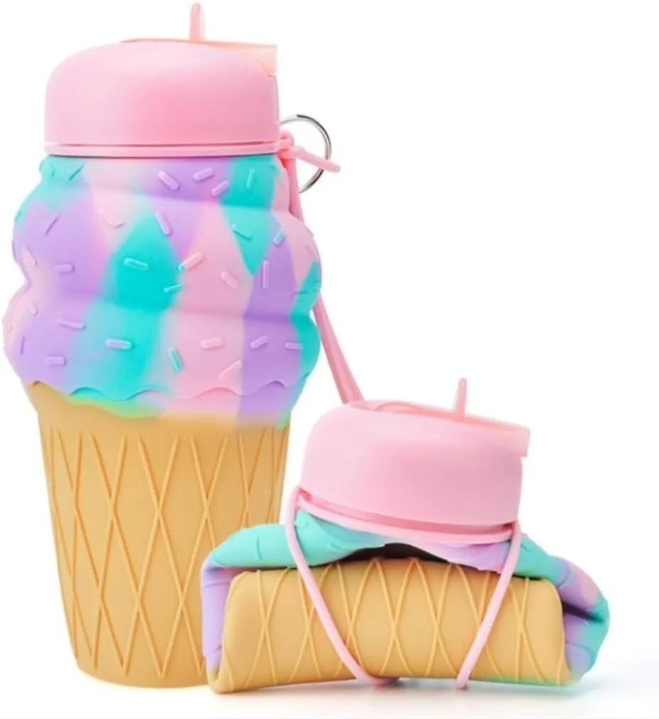Water Bottle Cartoon Kettle Portable Anti-Fall and Leak-Proof Silicone Folding Water Cup Outdoor Sports Cup(Green Little Devil Bottle)
