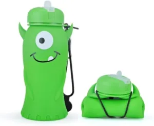 Water Bottle Cartoon Kettle Portable Anti-Fall and Leak-Proof Silicone Folding Water Cup Outdoor Sports Cup(Green Little Devil Bottle)