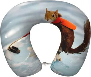 Water Skiing Fox Squirrel Print Memory Foam Travel Pillow - Comfortable U-Shape Neck Support for Flights, Road Trips, Office Naps