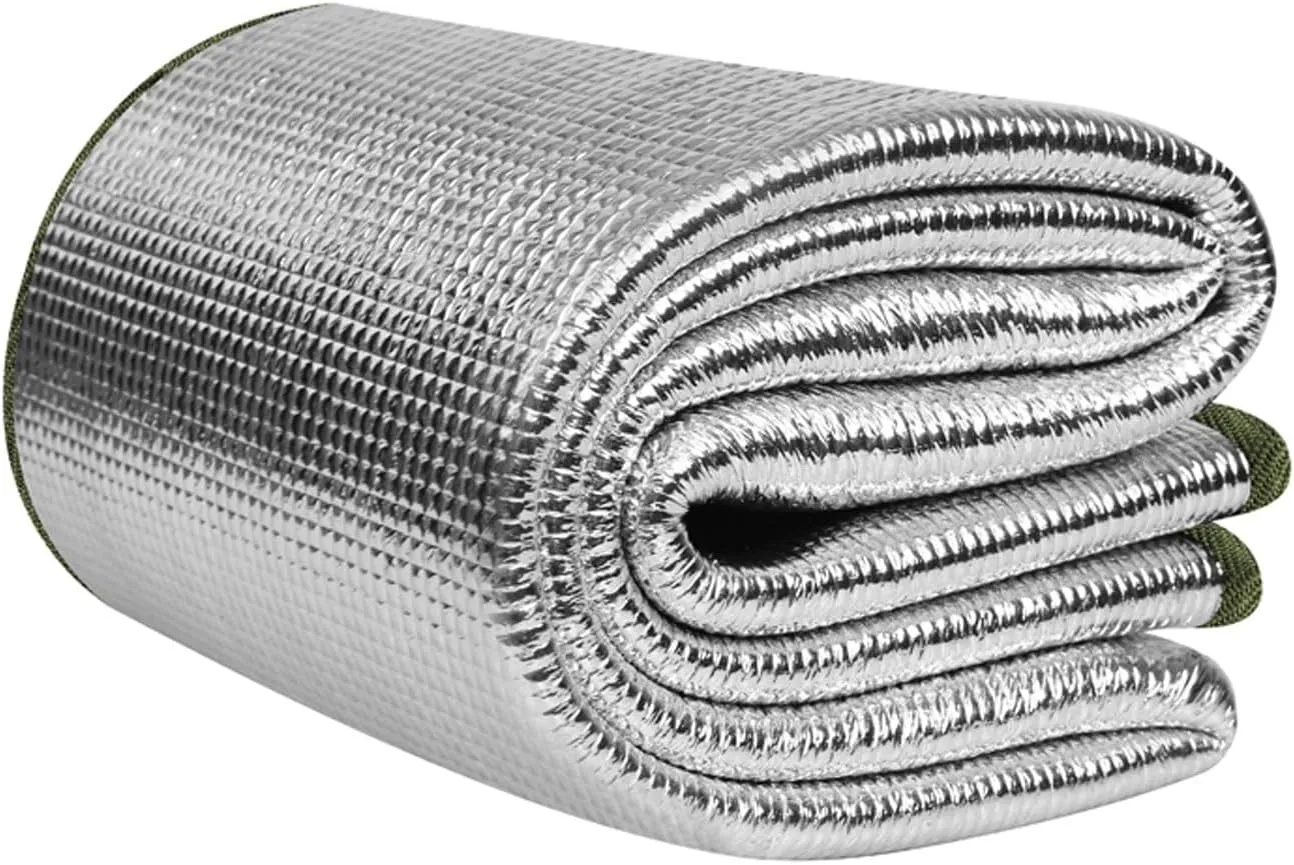 Waterproof Foil Camping Mat 200 X 150 cm Aluminum Film Sleeping Mat, Foam Aluminium Insulating Mat for Traveling & Outdoor Activities, Double-Sided Foil Tent Pad with Storage Bag, 9mm Thick