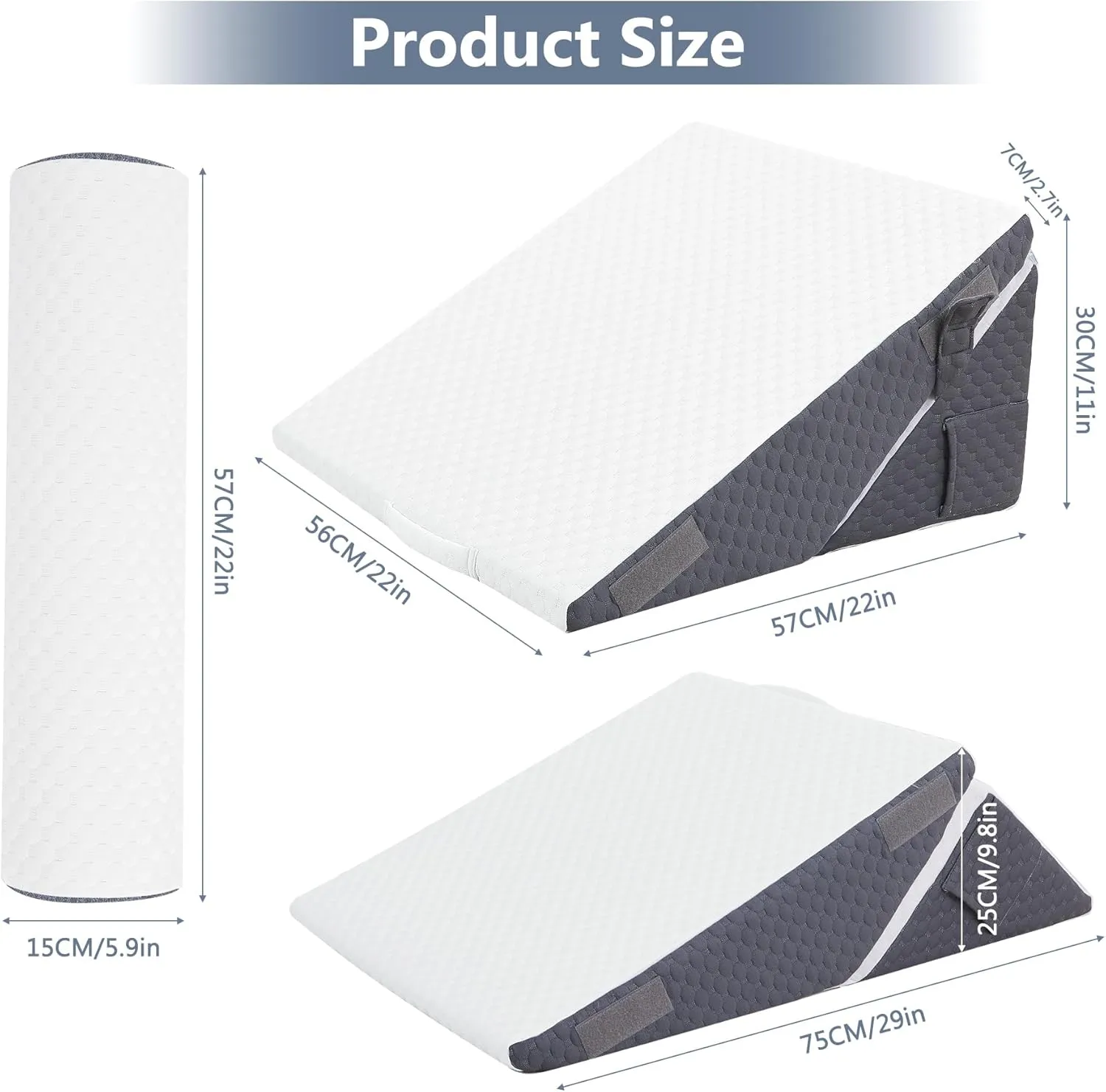 Wedge Pillow for Sleeping, 4PCS Bed Pillow for Side Sleeping, L29 x H22 Body Pillow with Memory Foam, Dark Grey