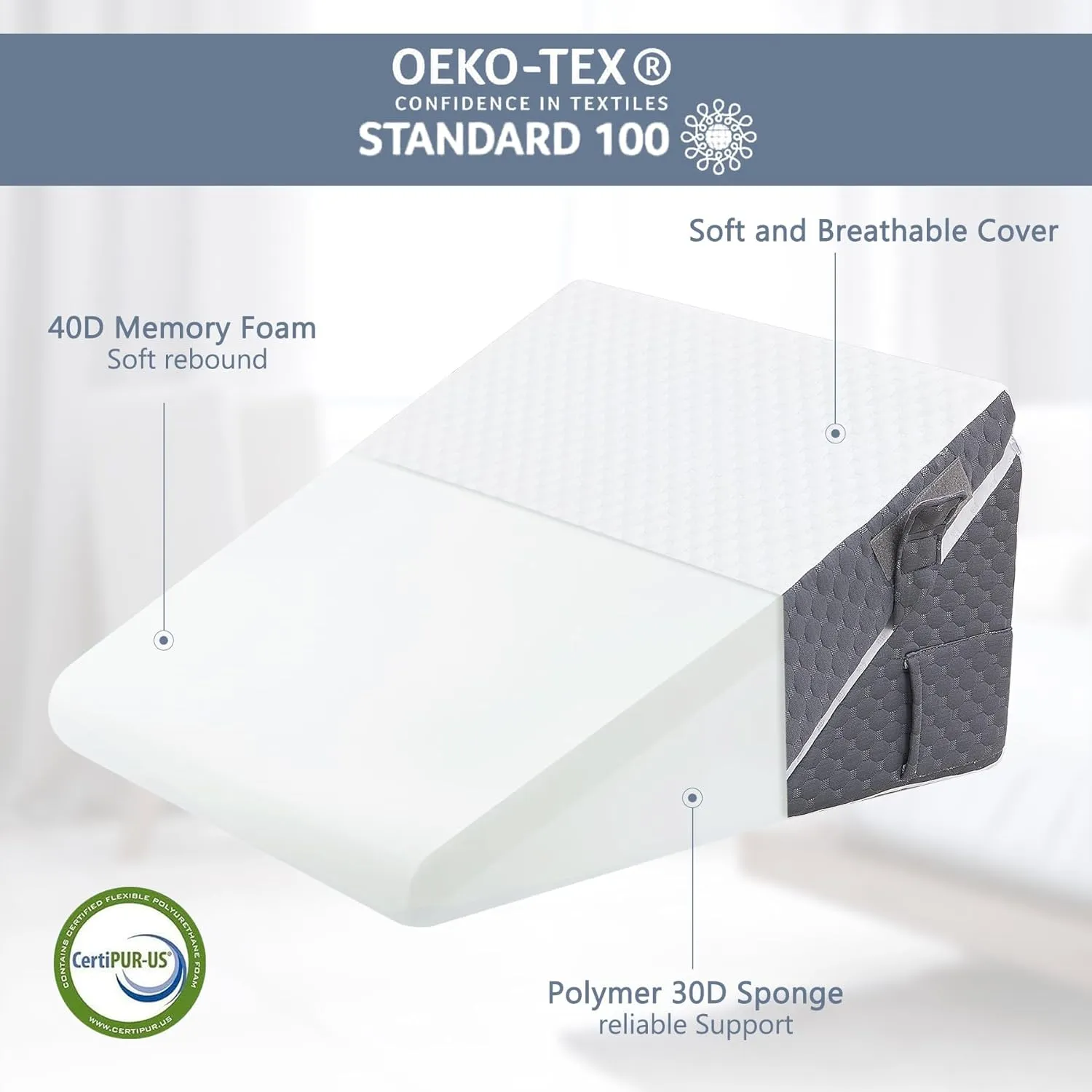 Wedge Pillow for Sleeping, 4PCS Bed Pillow for Side Sleeping, L29 x H22 Body Pillow with Memory Foam, Dark Grey