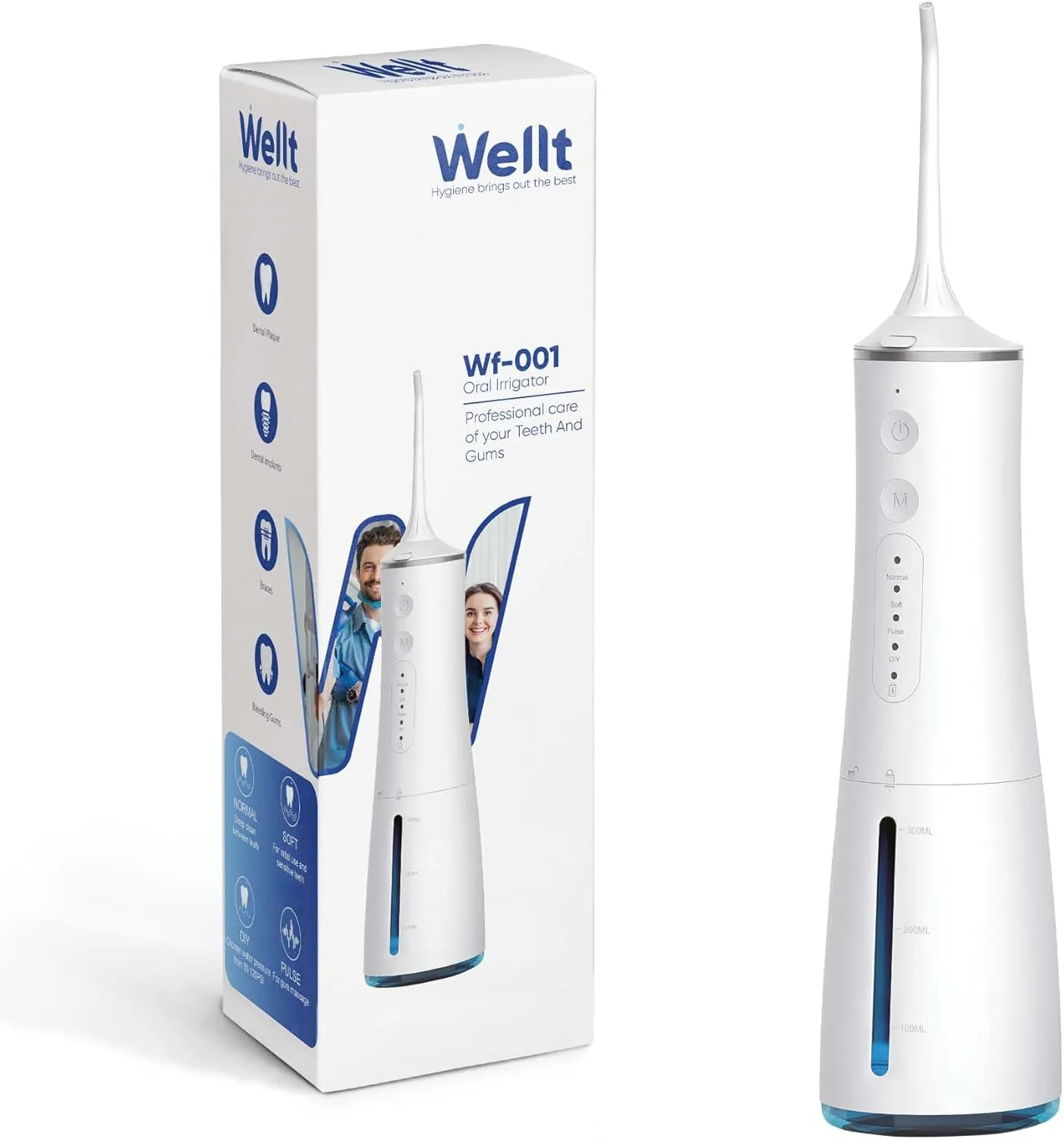 Wellt Water Dental flosser for Teeth,Cordless Water Teeth Cleaner Picks, IPX7 Waterproof Water Flosser,4 Modes 4 Jet Tips,USB Rechargeable Water Dental Picks for Cleaning (White)
