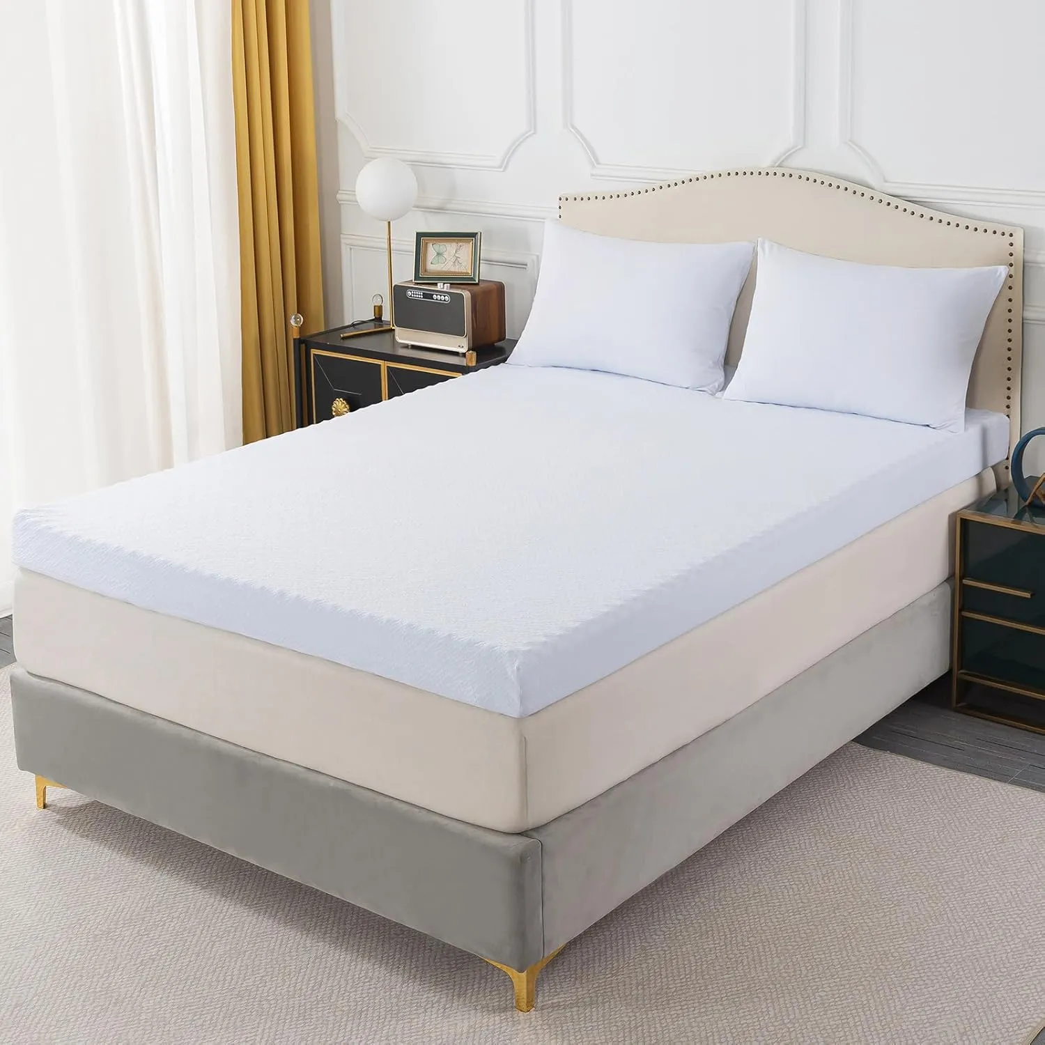 WhatsBedding 3 Inch Queen Memory Foam Mattress Topper with Soft Cover for Pressure Relief, Memory Foam Bed Topper with Removable & Washable Cover Rayon from Bamboo for Back Pain(80x60x3in)