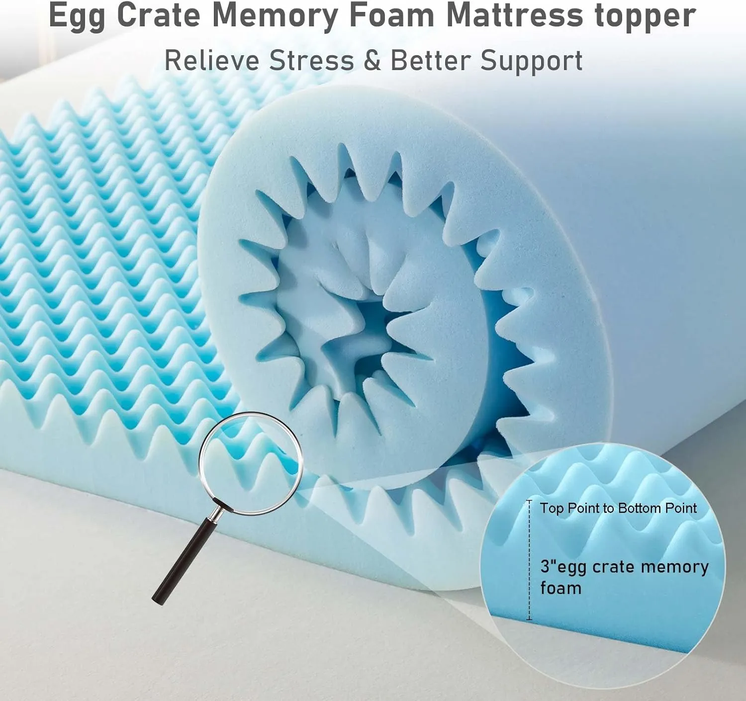 WhatsBedding 3 Inch Queen Memory Foam Mattress Topper with Soft Cover for Pressure Relief, Memory Foam Bed Topper with Removable & Washable Cover Rayon from Bamboo for Back Pain(80x60x3in)