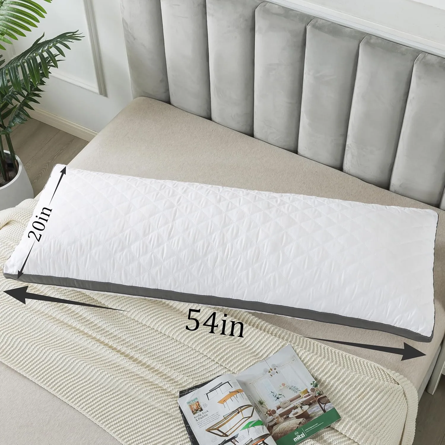 WhatsBedding Memory Foam Body Pillow -Fluffy Body Pillows for Adults -Large Long Bed Pillows for Sleeping - 20x54 inch, White
