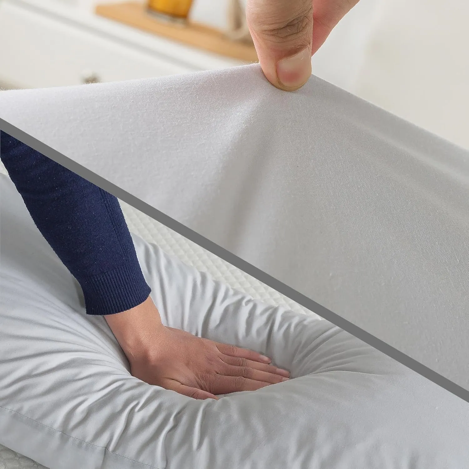 WhatsBedding Memory Foam Body Pillow with Breathable Zippered Cotton Cover, Full Body Pillow for Adults, Long Pillow for Sleeping, Firm Pillow Breathable Fluffy Supportive, Light Gray
