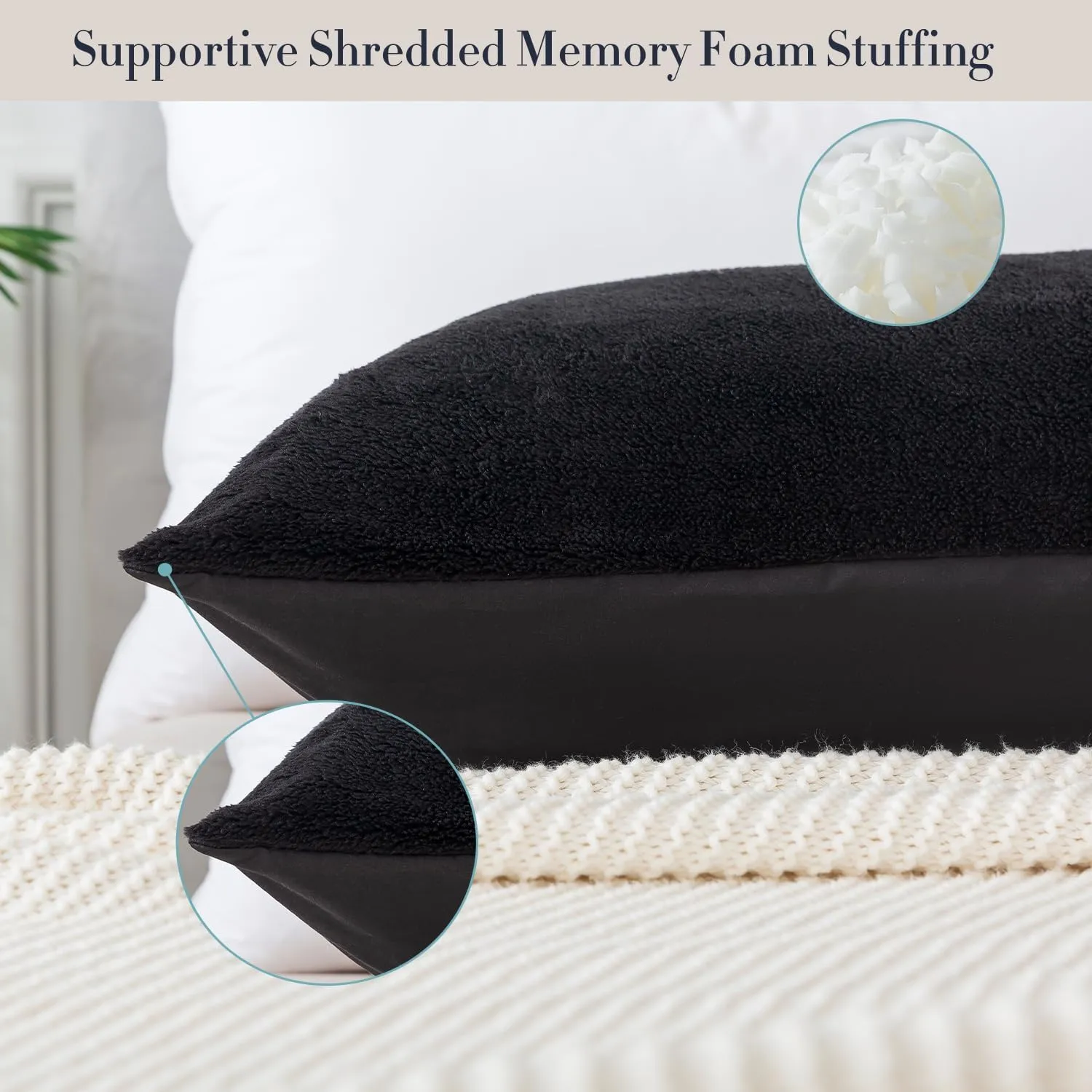 WhatsBedding Memory Foam Body Pillow with Plush Fuzzy Cover, Full Body Pillow for Adults, Long Pillow for Sleeping, Soft Fluffy Supportive
