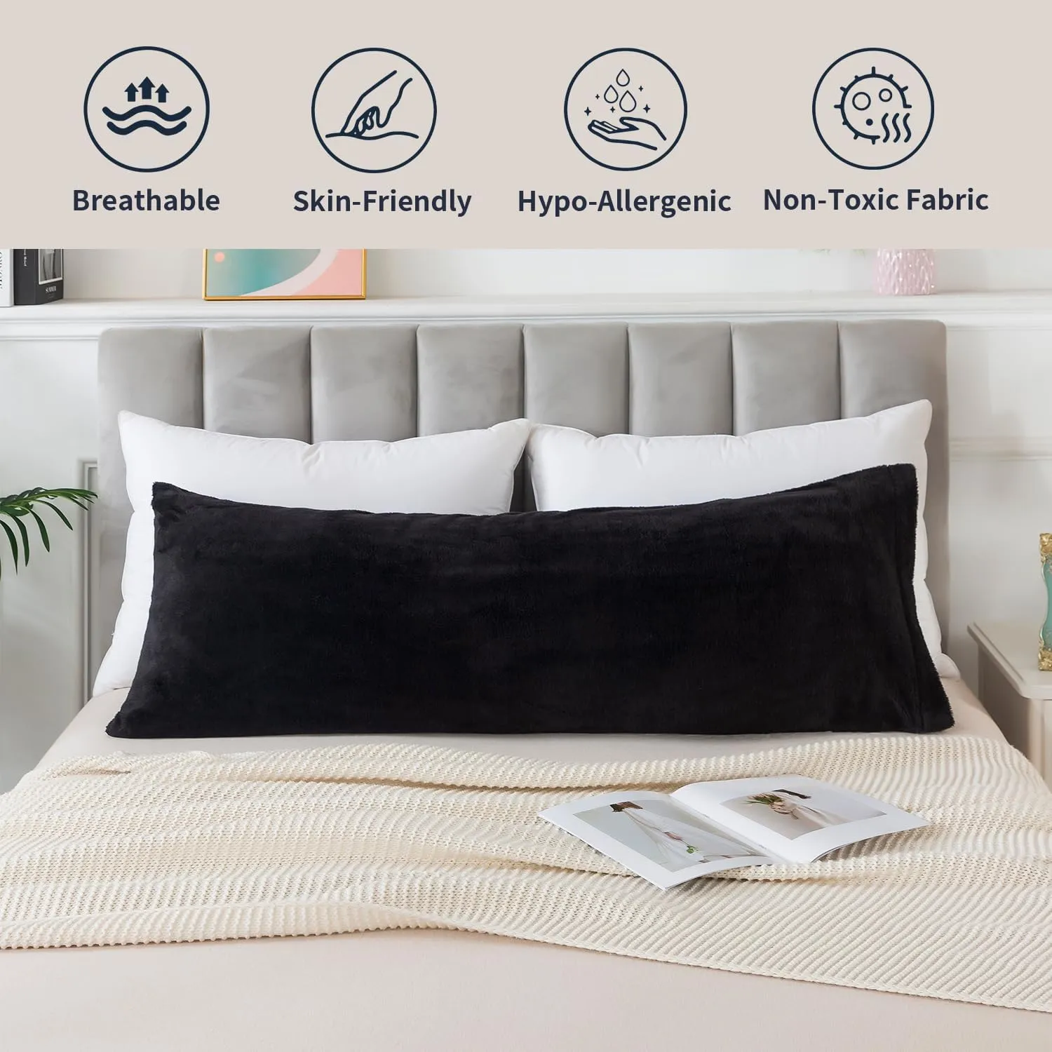 WhatsBedding Memory Foam Body Pillow with Plush Fuzzy Cover, Full Body Pillow for Adults, Long Pillow for Sleeping, Soft Fluffy Supportive