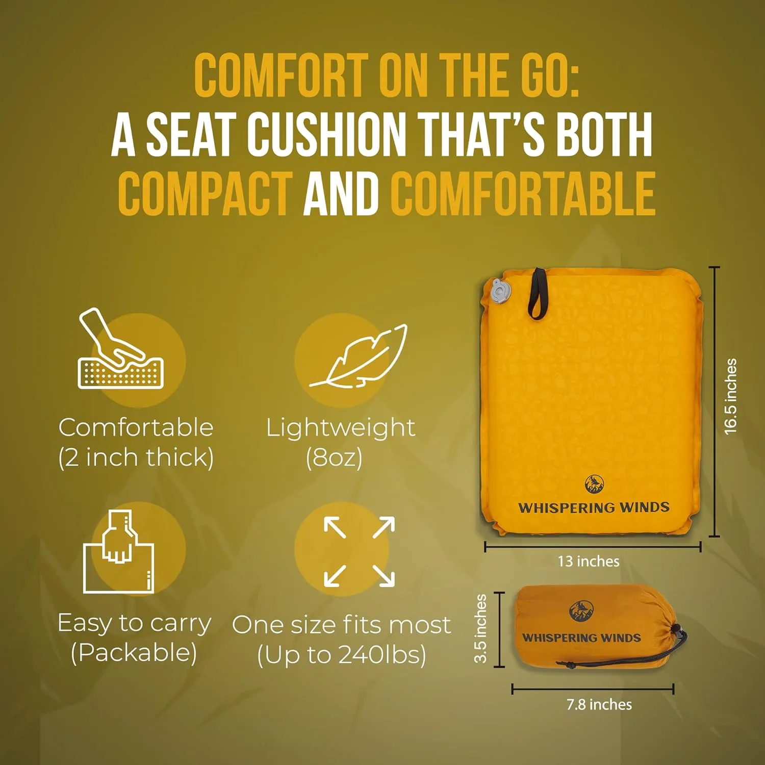 Whispering Winds Inflatable Seat Cushion – Comfortable Blow-up Foam Pad for Airplane, Travel, Stadium, Camping & Car