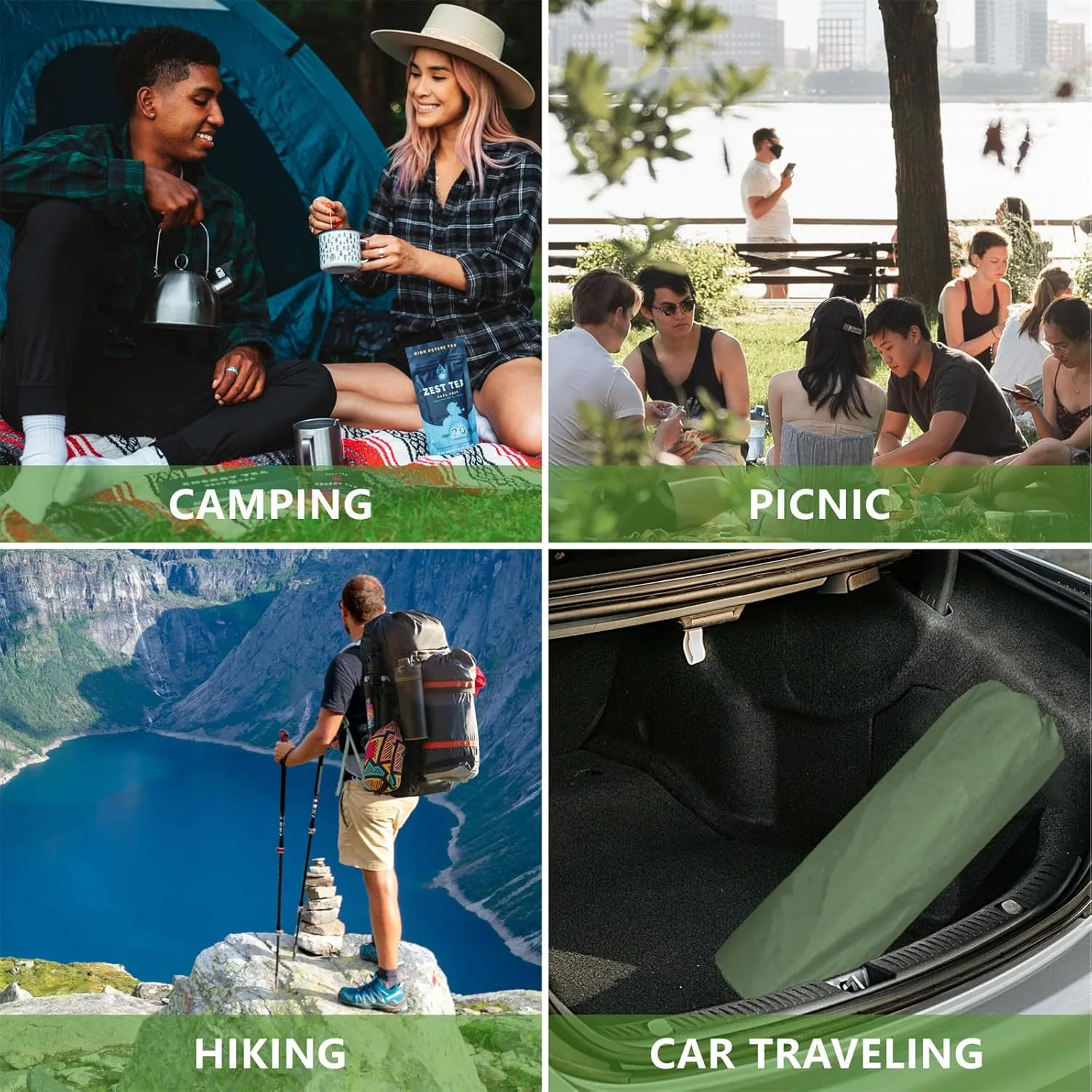 WILD FUN Double Sleeping Pad, 2in Camping Mattress 2 Person with Pillow, 5R Suede Insulated Self Inflating Camping Pad, Air Mattress Inflatable Sleeping Mat for Backpacking,Hiking(Deep Green)