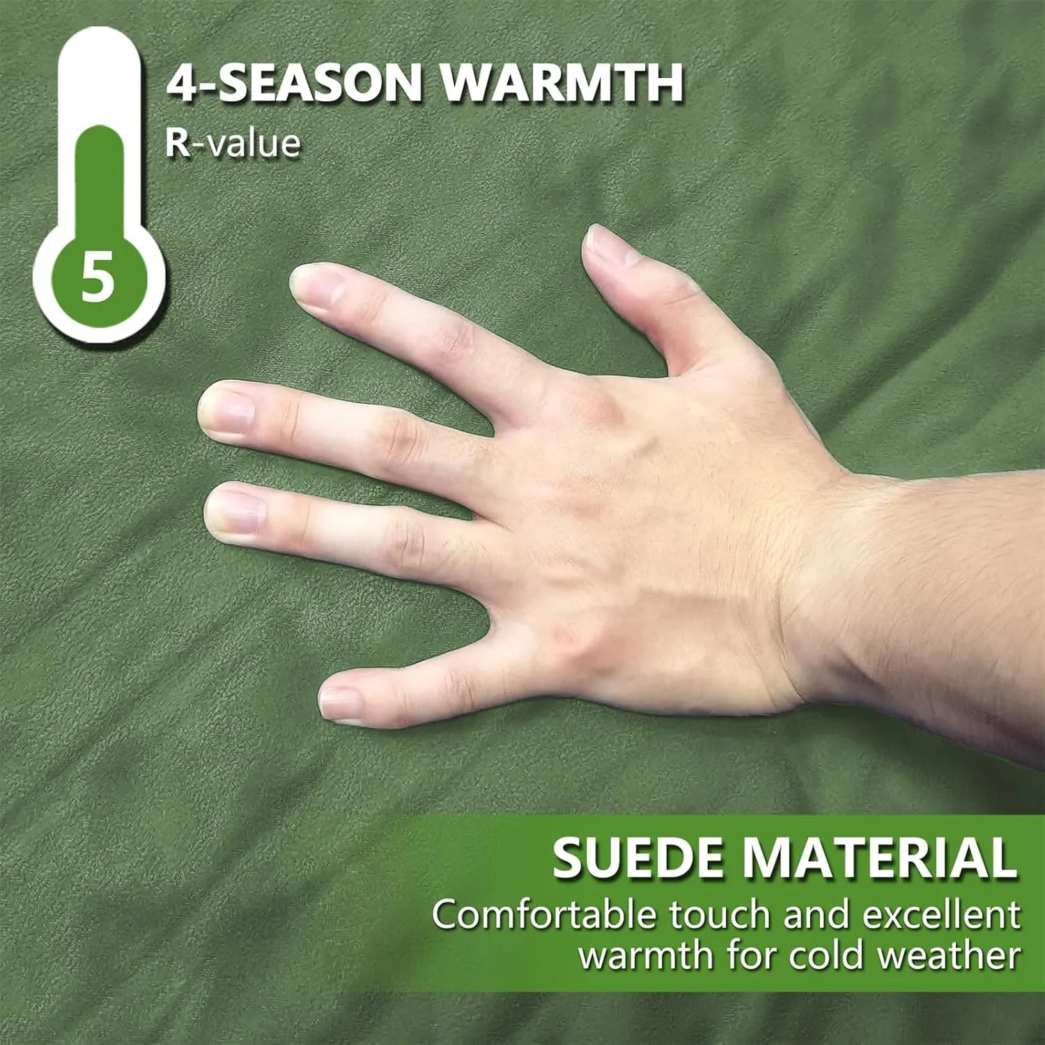 WILD FUN Double Sleeping Pad, 2in Camping Mattress 2 Person with Pillow, 5R Suede Insulated Self Inflating Camping Pad, Air Mattress Inflatable Sleeping Mat for Backpacking,Hiking(Deep Green)