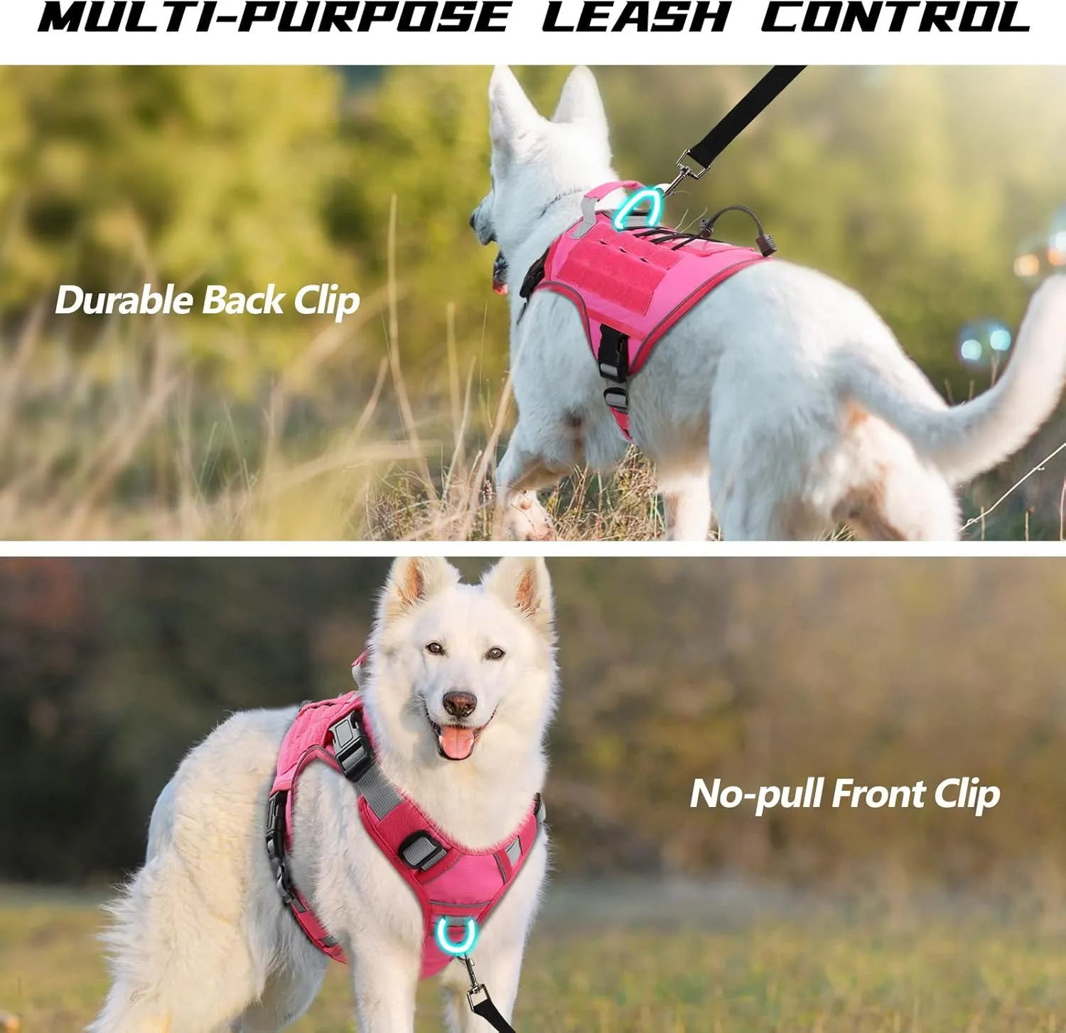 WINGOIN Pink Harness with Handle Tactical Dog Harness for Large Dogs No Pull Adjustable Reflective K9 Military Dog Vest Harnesses for Labrador Retriever, Siberian Husky, German Shepherd Dog (L)