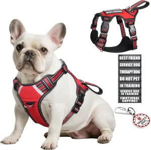 WINSEE Service Dog Vest No Pull with 7 Dog Patches ID Tag, Reflective Pet Harness with Durable Soft Padded Handle,Easy Put On/Off for Training/Walking