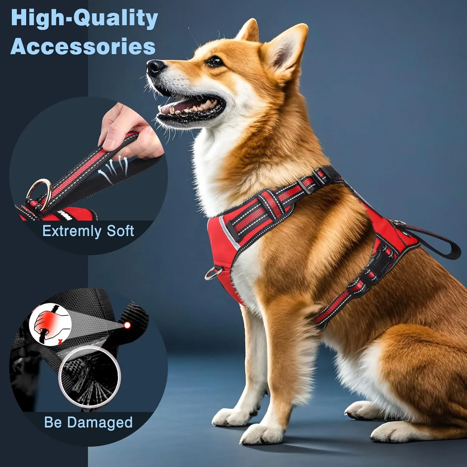 WINSEE Service Dog Vest No Pull with 7 Dog Patches ID Tag, Reflective Pet Harness with Durable Soft Padded Handle,Easy Put On/Off for Training/Walking