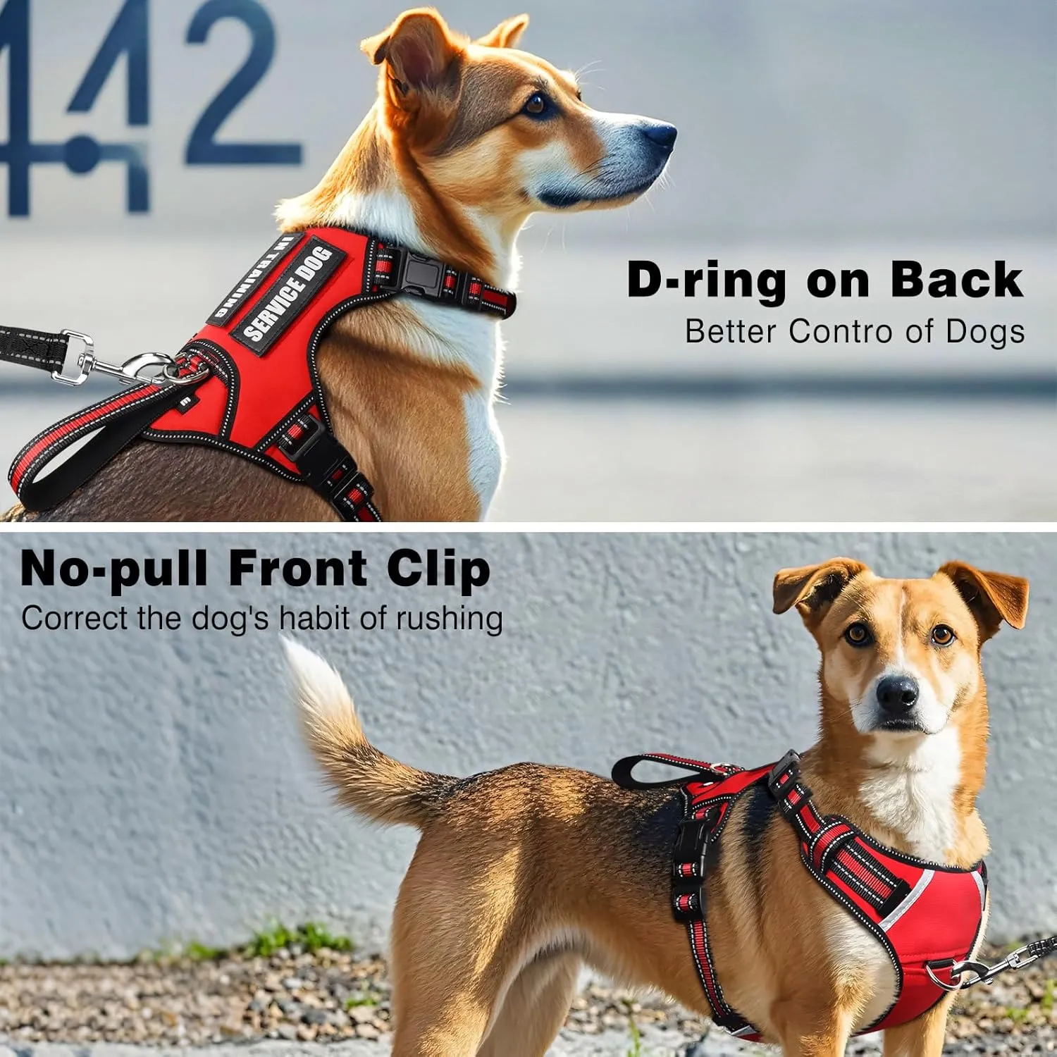 WINSEE Service Dog Vest No Pull with 7 Dog Patches ID Tag, Reflective Pet Harness with Durable Soft Padded Handle,Easy Put On/Off for Training/Walking
