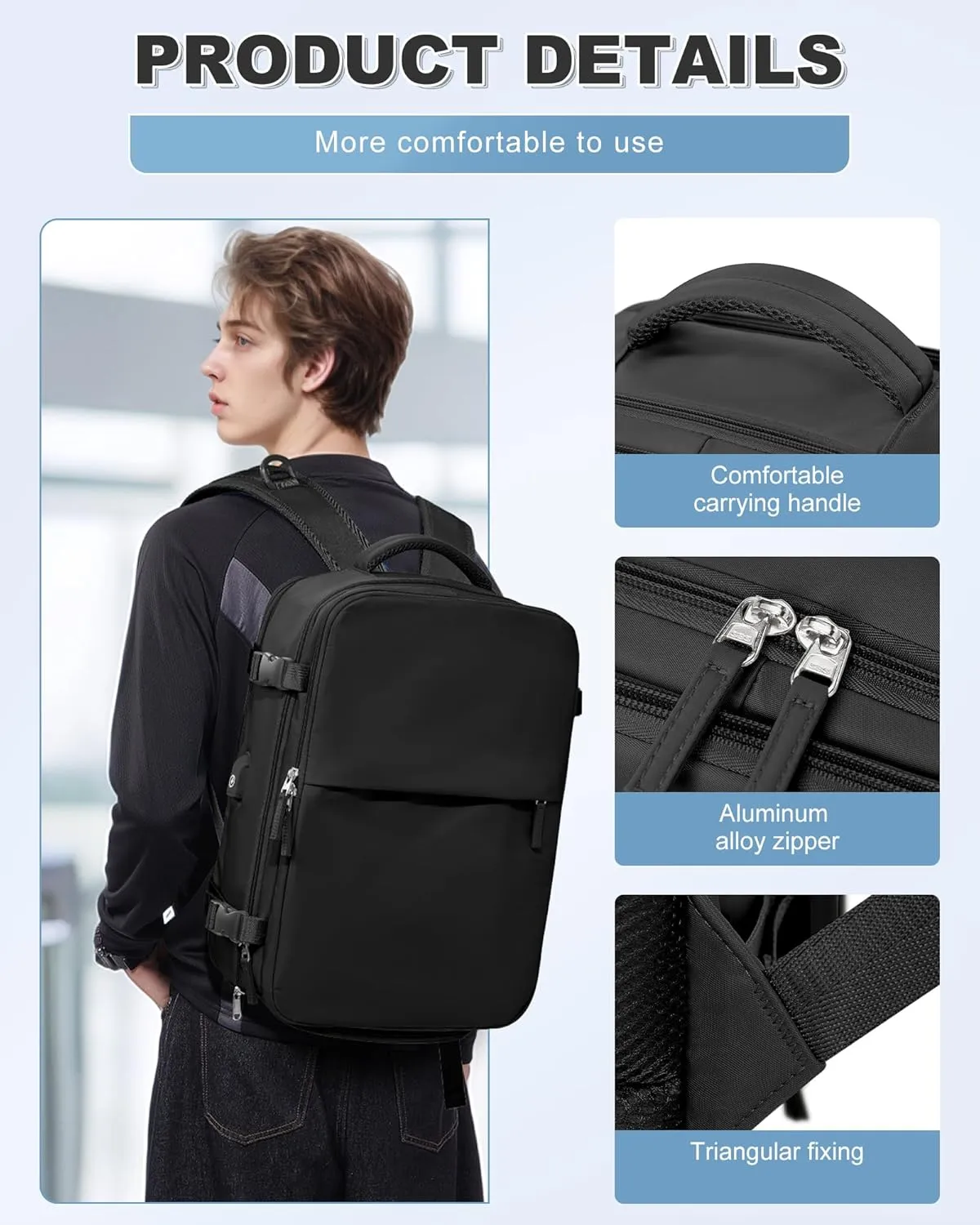 winspansy Large Travel Backpack Storage Vacuum Compression Seal Bags for Women Men Clothing with Pump Personal Item Work Carry on Business Vacpack College Airback Laptop Backpack Black
