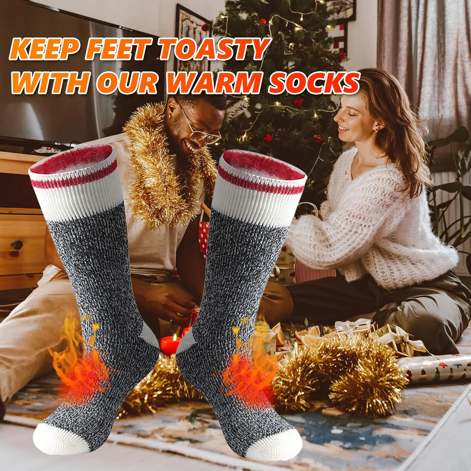 Winter Thermal Socks, Unisex 2.44 Tog Ultra Thick Warm Insulated Heated Crew Socks for Cold Weather