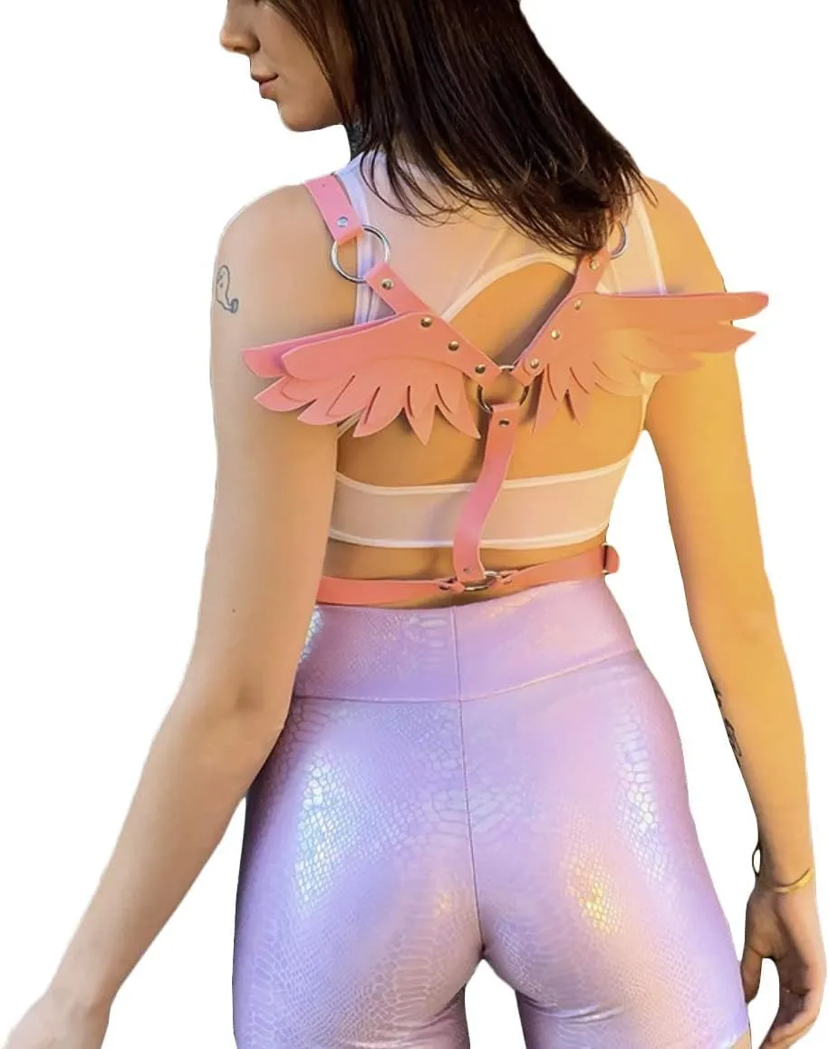Women Punk Angel Wings Body Chest Harness Waist Belt Suspenders for Rave Festival Halloween Roleplay Costume