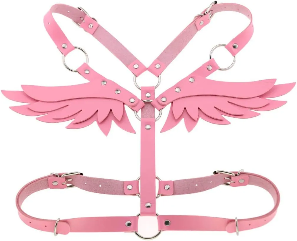 Women Punk Angel Wings Body Chest Harness Waist Belt Suspenders for Rave Festival Halloween Roleplay Costume