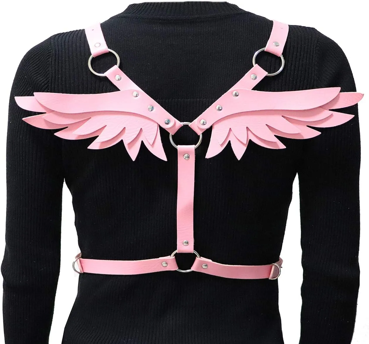 Women Punk Angel Wings Body Chest Harness Waist Belt Suspenders for Rave Festival Halloween Roleplay Costume