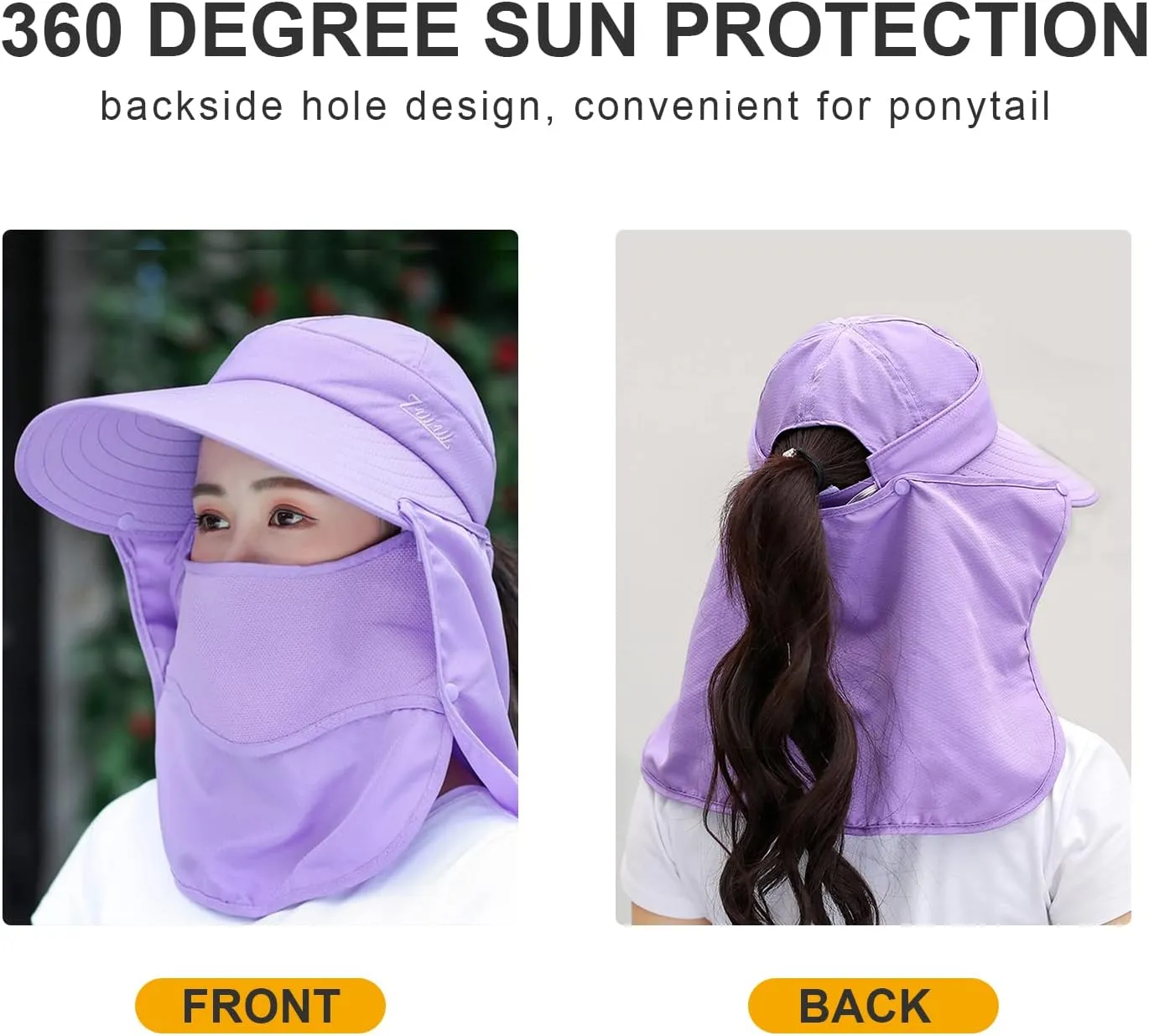 Women Wide Brim Face Mask Sun Hat Detachable Neck Face Flap Ponytail UV Protection Visor Hat Garden Fishing Hiking