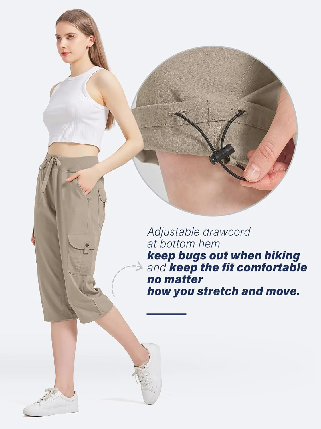 Women's Cargo Capris Hiking Pants Quick Dry Lightweight Athletic Outdoor Travel Loose Fit Casual Capris with Pockets