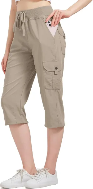 Women's Cargo Capris Hiking Pants Quick Dry Lightweight Athletic Outdoor Travel Loose Fit Casual Capris with Pockets