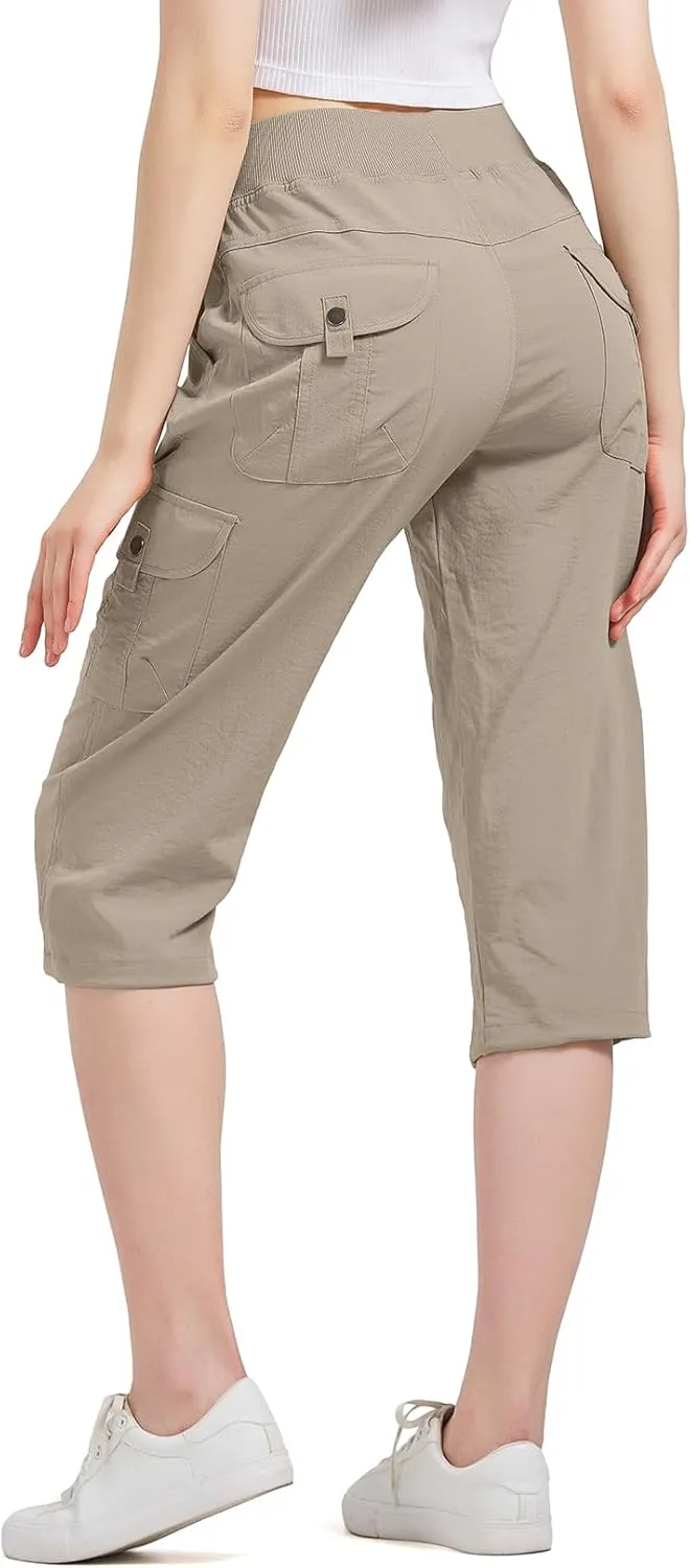 Women's Cargo Capris Hiking Pants Quick Dry Lightweight Athletic Outdoor Travel Loose Fit Casual Capris with Pockets