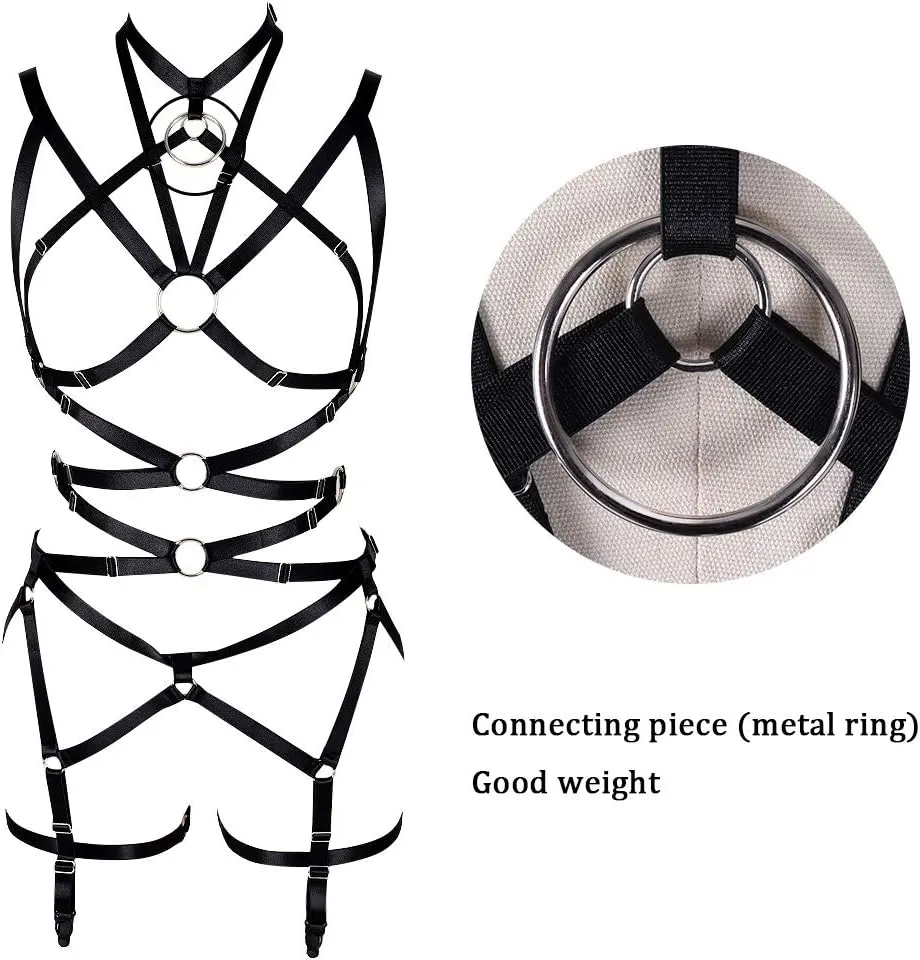 Women's Full Body Harness Bra Garter Belt Lingerie cage Set Chest Strap Gothic Punk Festival Rave Plus Size