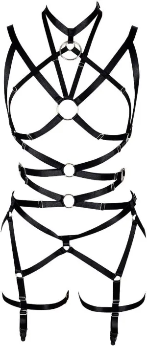 Women's Full Body Harness Bra Garter Belt Lingerie cage Set Chest Strap Gothic Punk Festival Rave Plus Size