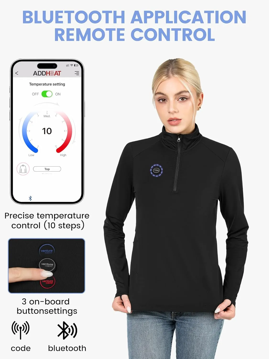 Women's Heated Shirt with Battery Included - High Powered Self Warming Thermal Layer, Stretch Mid Layer