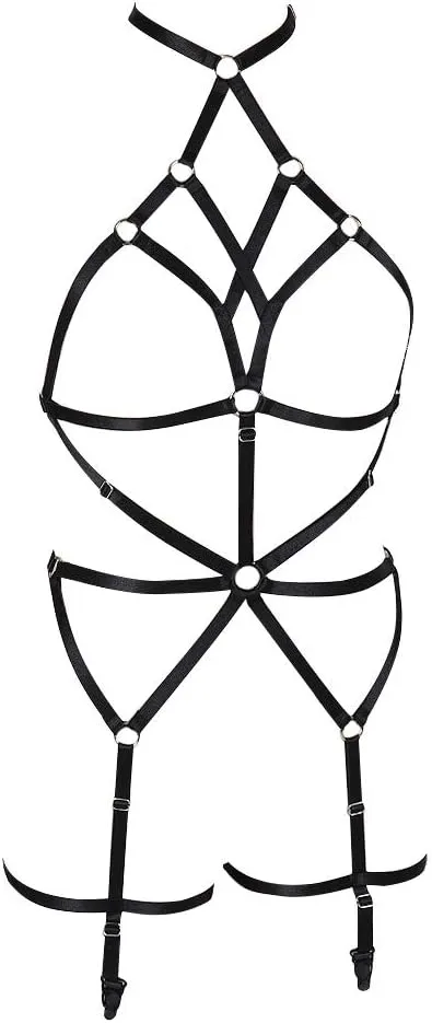 Women's Lingerie cage Set Full Body Harness Bra Garter Punk Gothic Belt Festival Rave Adjustable Strap Stretchy Fabric
