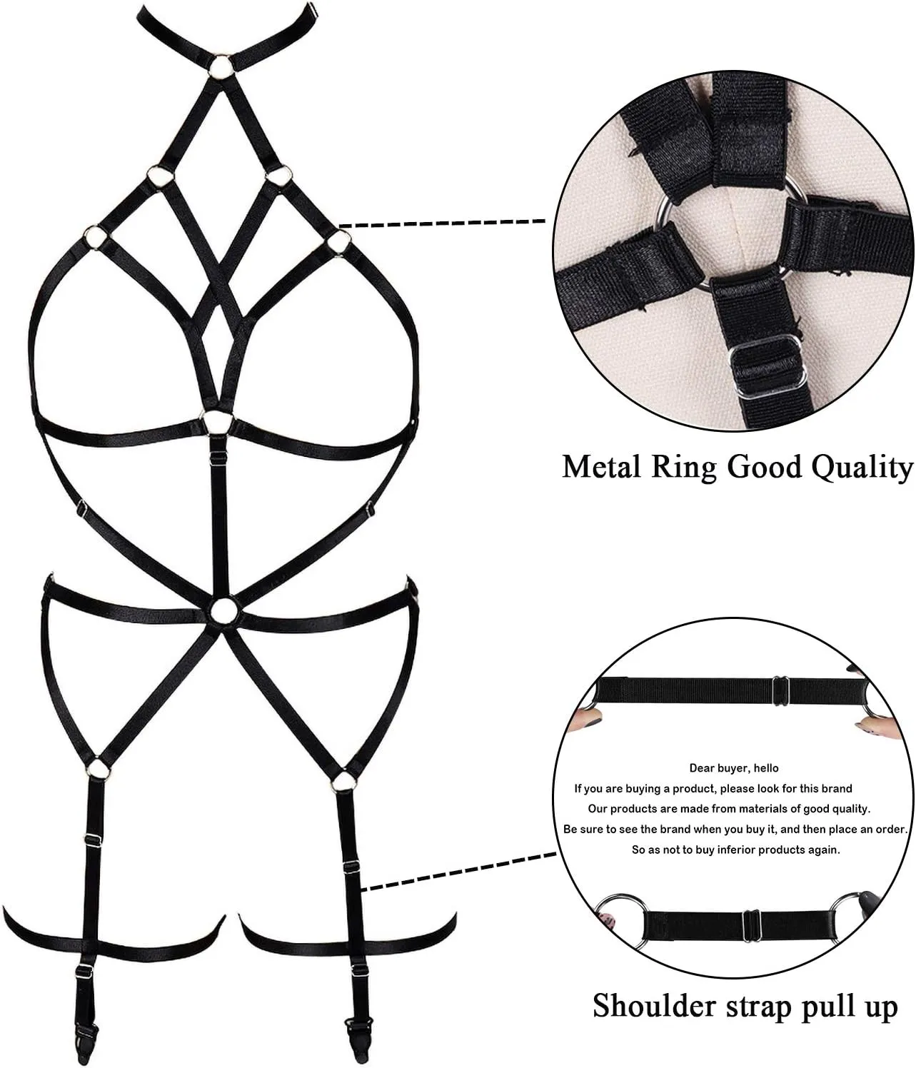 Women's Lingerie cage Set Full Body Harness Bra Garter Punk Gothic Belt Festival Rave Adjustable Strap Stretchy Fabric