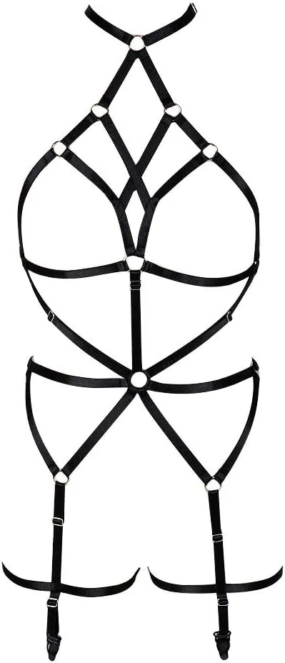 Women's Lingerie cage Set Full Body Harness Bra Garter Punk Gothic Belt Festival Rave Adjustable Strap Stretchy Fabric