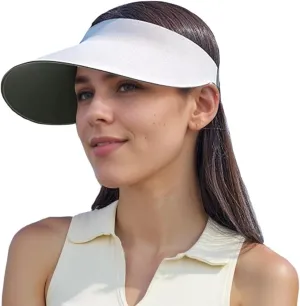 Women's Sun Visor Hat Wide Brim Sport Visor Adjustable Tennis Golf Visor Summer Ponytail Beach Sun Cap UPF50 