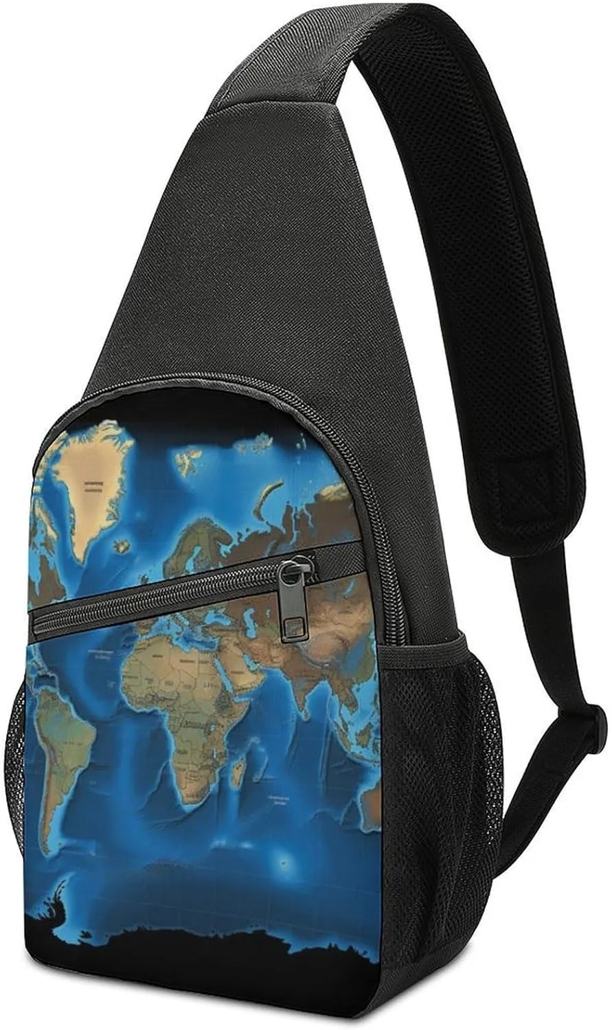 World Map Sling Bag Sport Backpack Hiking Daypack Casual Chest Packs Crossbody Bag for Men Women