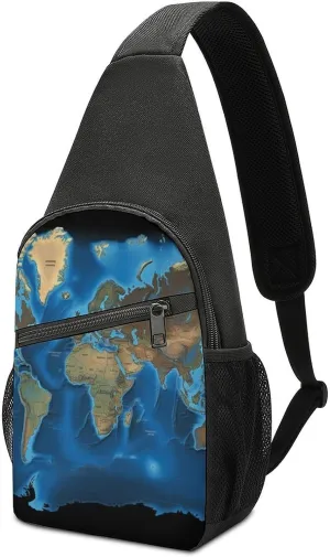 World Map Sling Bag Sport Backpack Hiking Daypack Casual Chest Packs Crossbody Bag for Men Women