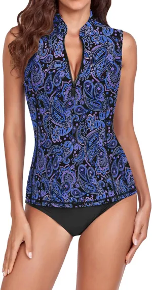 WOWENY Women Rash Guard Sleeveless Swim Shirts UPF 50 Sun Protection Swimsuit Tops Bathing Suit Top No Bottom