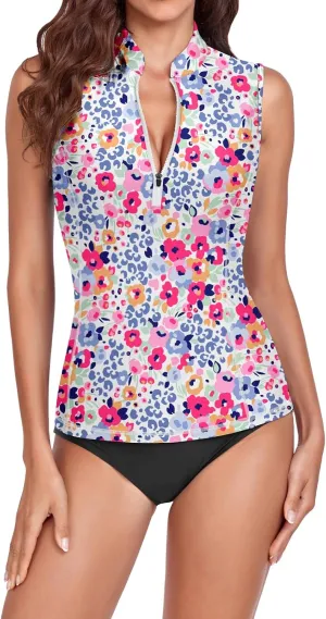 WOWENY Women Rash Guard Sleeveless Swim Shirts UPF 50 Sun Protection Swimsuit Tops Bathing Suit Top No Bottom