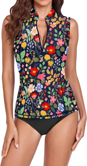WOWENY Women Rash Guard Sleeveless Swim Shirts UPF 50 Sun Protection Swimsuit Tops Bathing Suit Top No Bottom