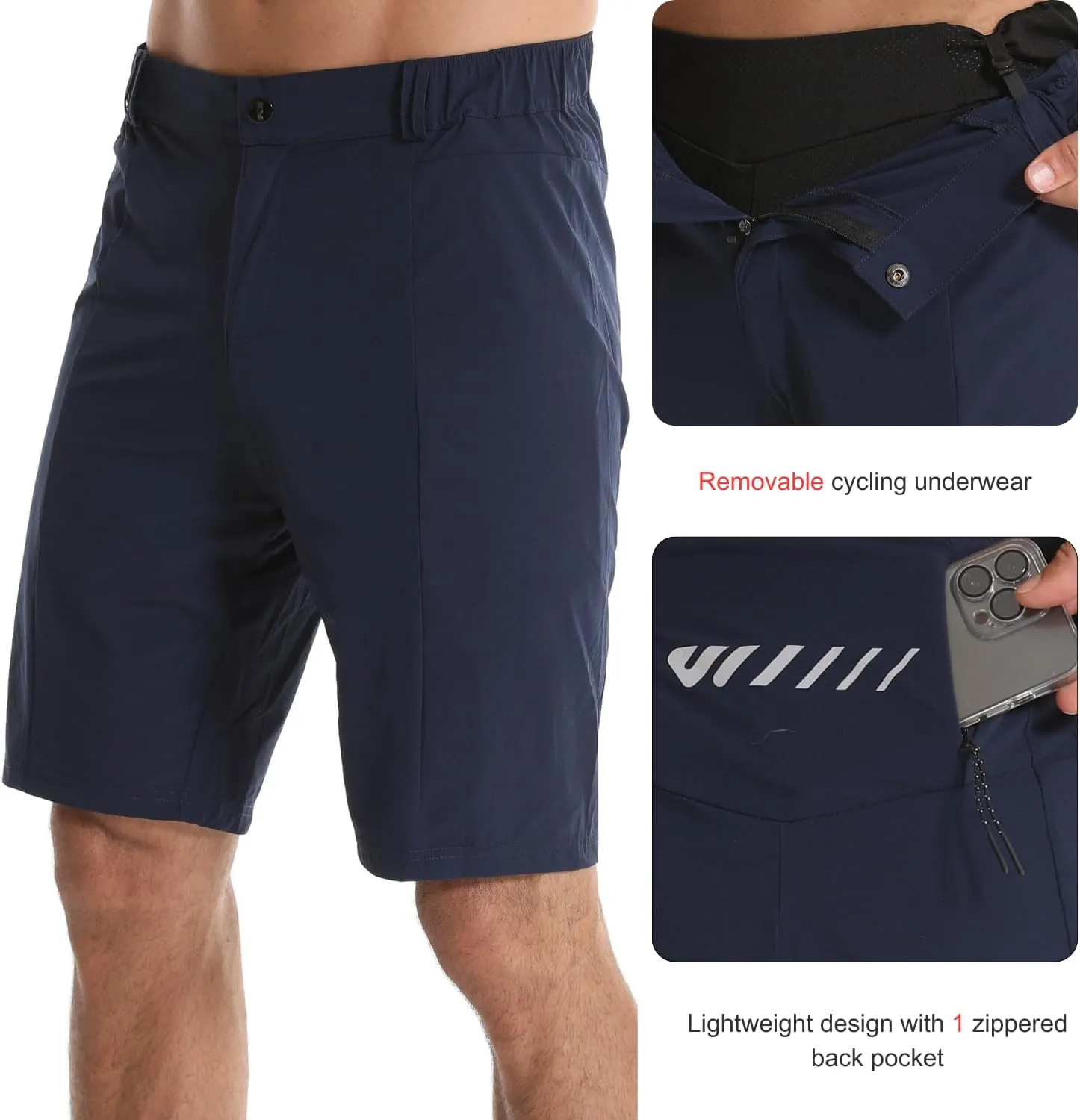 Wulibike Mountain Bike Shorts for Men,4D Padded Loose-fit Removable Underwear,Cycling Biking Shorts Mens with Zipper Pocket