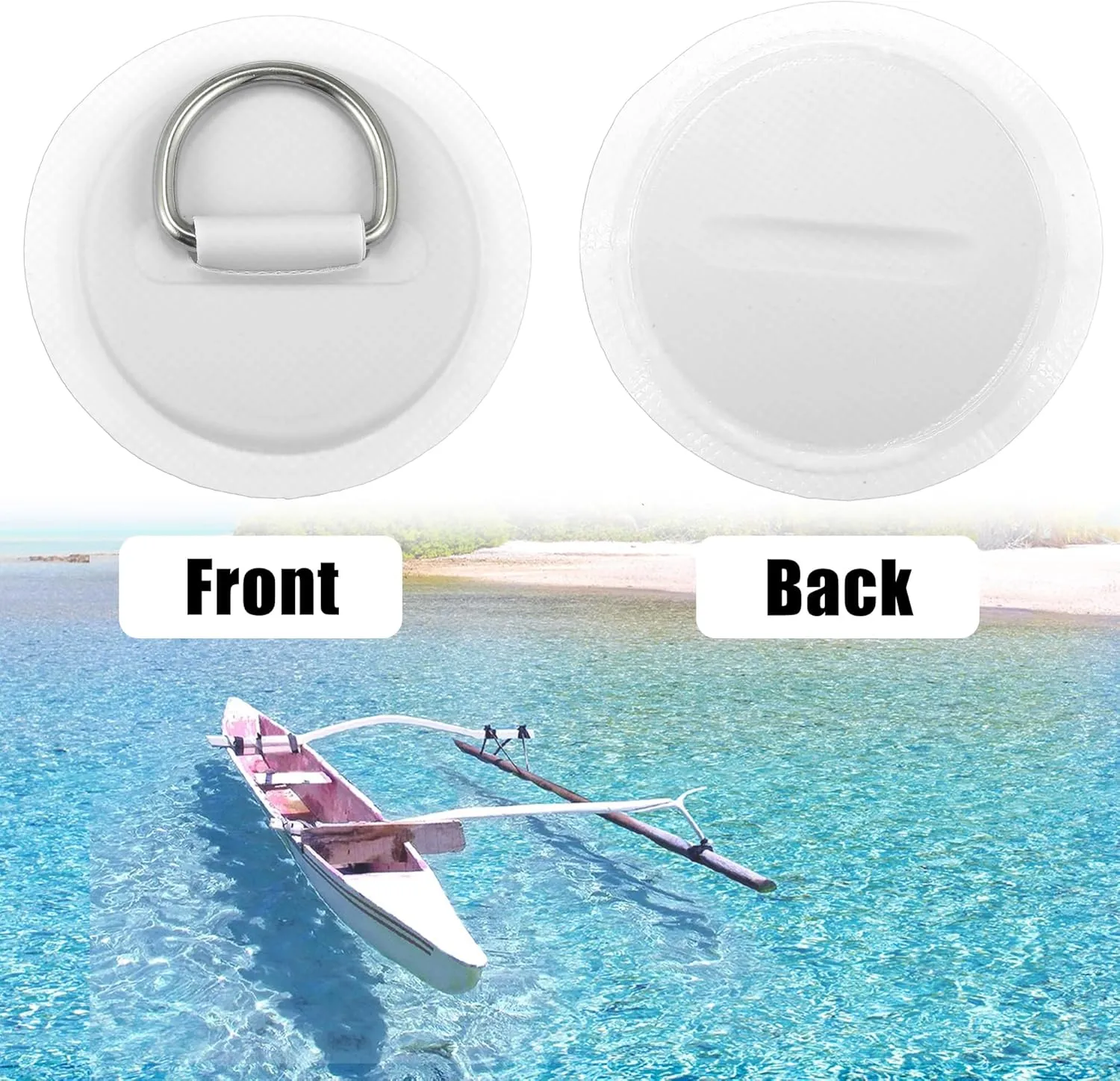 X AUTOHAUX 8pcs 8cm D Ring Patch PVC Stainless Steel Round Shape D Ring Pad for Surfboard Inflatable Boat Kayak Canoe Deck