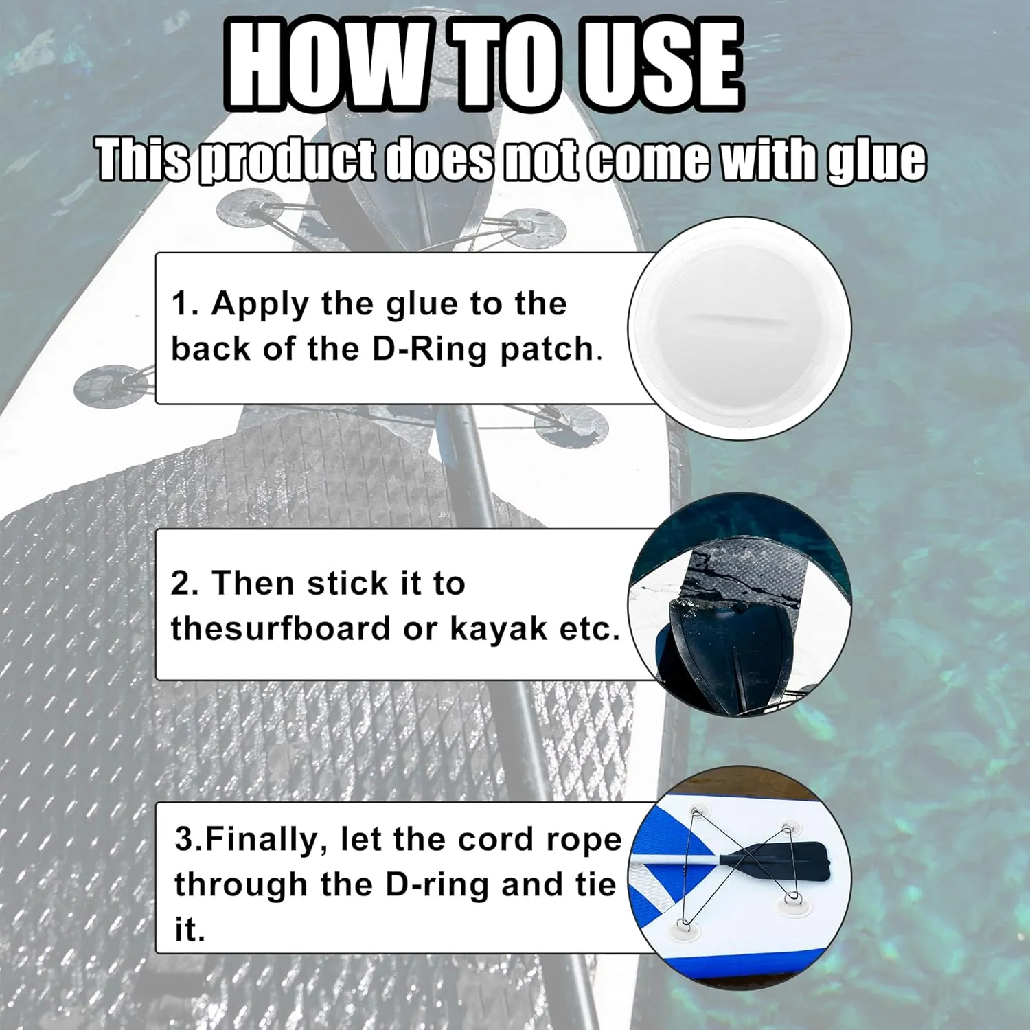 X AUTOHAUX 8pcs 8cm D Ring Patch PVC Stainless Steel Round Shape D Ring Pad for Surfboard Inflatable Boat Kayak Canoe Deck