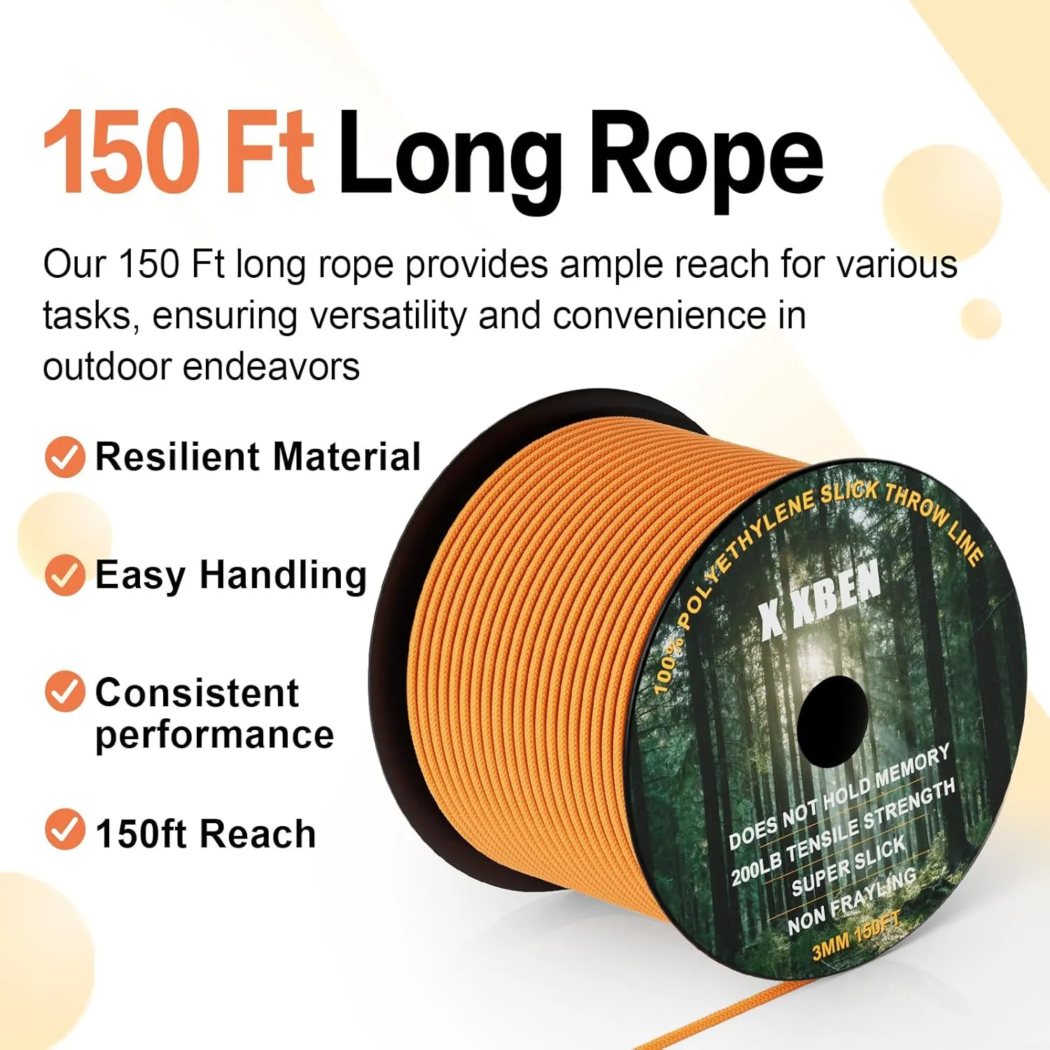 XBEN Arborist Throw Line Kit – 150ft Slick Rope & 9/11/15oz Throw Weight – Reflective Storage Bag – for Tree Climbing, Trimming, Camping – High/Low Limb Rigging – 200LB Tensile Strength