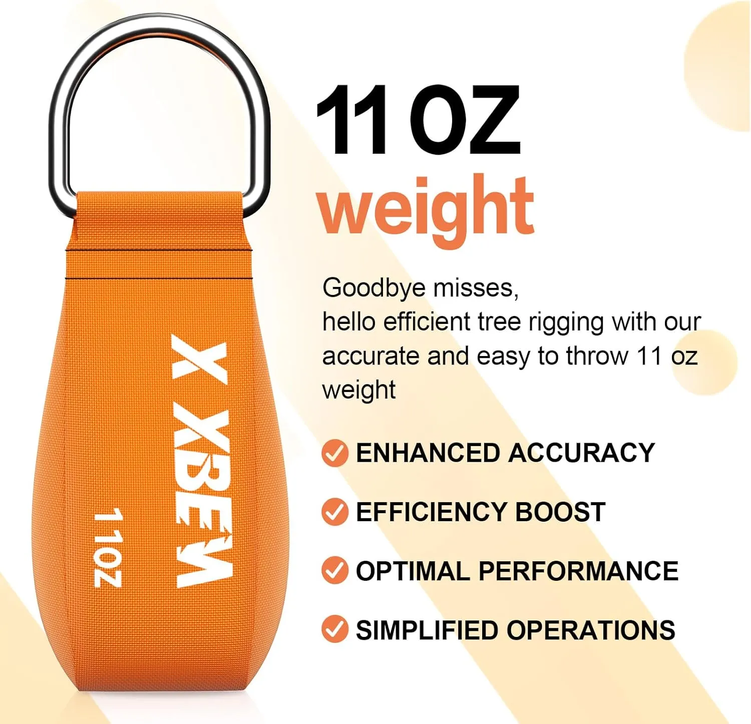 XBEN Arborist Throw Line Kit – 150ft Slick Rope & 9/11/15oz Throw Weight – Reflective Storage Bag – for Tree Climbing, Trimming, Camping – High/Low Limb Rigging – 200LB Tensile Strength