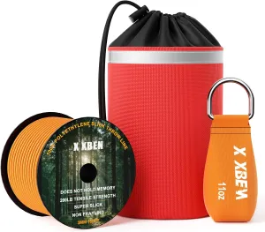 XBEN Arborist Throw Line Kit – 150ft Slick Rope & 9/11/15oz Throw Weight – Reflective Storage Bag – for Tree Climbing, Trimming, Camping – High/Low Limb Rigging – 200LB Tensile Strength