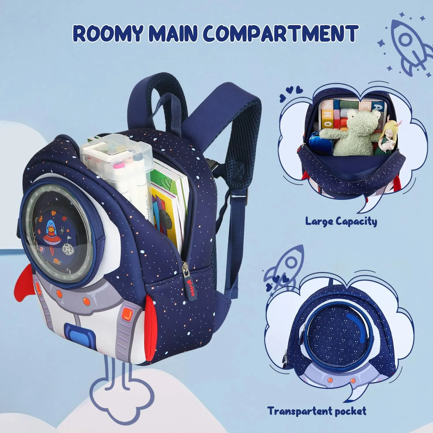 yisibo Rocket Toddler Backpack with Leash,3-6 Years Anti-lost Kids Backpack,Children Backpack for boys girls