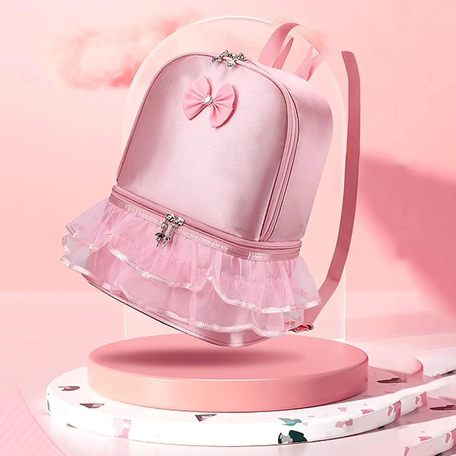 Yitengteng Ballet Bag Little Girls Ballerina Dance Backpack with Separate Shoe Compartment for Dance Toddler Bag Gymnastics Latin Dance Yoga Storage Bag (Pink)